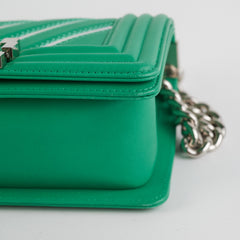 Chanel Chevron Boy Small Green With Holographic PVC