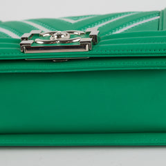 Chanel Chevron Boy Small Green With Holographic PVC