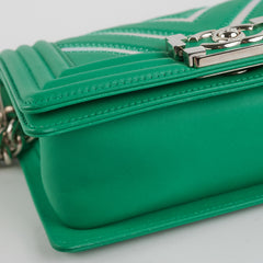 Chanel Chevron Boy Small Green With Holographic PVC