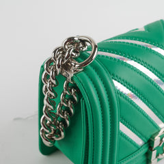 Chanel Chevron Boy Small Green With Holographic PVC