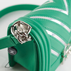 Chanel Chevron Boy Small Green With Holographic PVC
