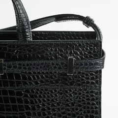 Saint Laurent Manhattan Shopper Embossed Croc Tote Black