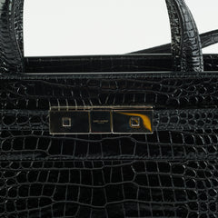 Saint Laurent Manhattan Shopper Embossed Croc Tote Black