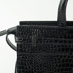 Saint Laurent Manhattan Shopper Embossed Croc Tote Black