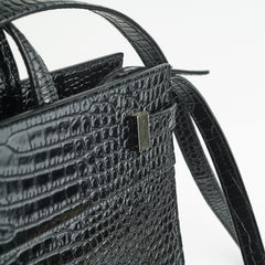 Saint Laurent Manhattan Shopper Embossed Croc Tote Black