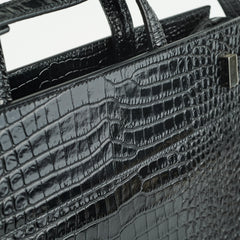 Saint Laurent Manhattan Shopper Embossed Croc Tote Black