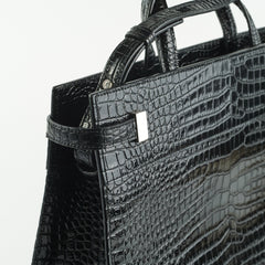 Saint Laurent Manhattan Shopper Embossed Croc Tote Black