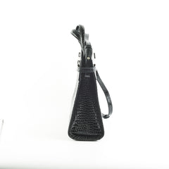 Saint Laurent Manhattan Shopper Embossed Croc Tote Black