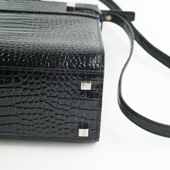 Saint Laurent Manhattan Shopper Embossed Croc Tote Black