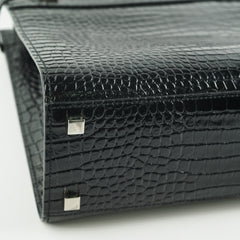 Saint Laurent Manhattan Shopper Embossed Croc Tote Black
