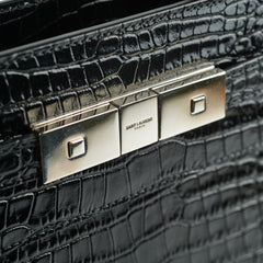 Saint Laurent Manhattan Shopper Embossed Croc Tote Black
