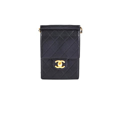 Chanel Quilted Vertical Pearls Clutch Black