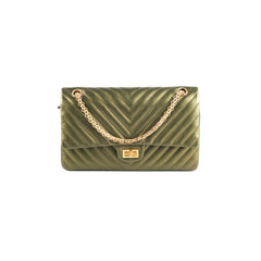 Chanel Chevron Reissue 226 Medium Khaki Green Metallic