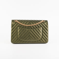 Chanel Chevron Reissue 226 Medium Khaki Green Metallic