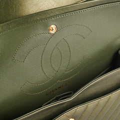 Chanel Chevron Reissue 226 Medium Khaki Green Metallic