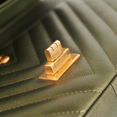 Chanel Chevron Reissue 226 Medium Khaki Green Metallic