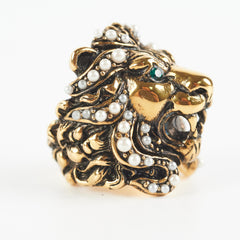 Gucci Drops Crystal-Embellished Tiger Head Ring Size 16