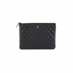 Chanel Medium O case Pouch Clutch Caviar Black