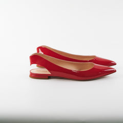 Dior Patent Pointed Slingback Flat Shoes Red 38