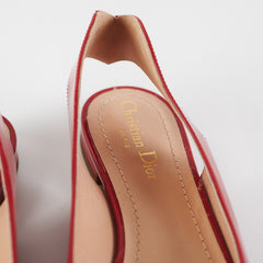 Dior Patent Pointed Slingback Flat Shoes Red 38