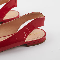 Dior Patent Pointed Slingback Flat Shoes Red 38