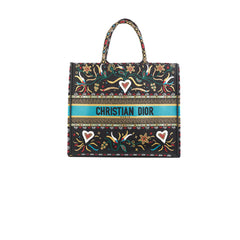 Christian Dior Large Black Multicolour Embroidery Book Tote