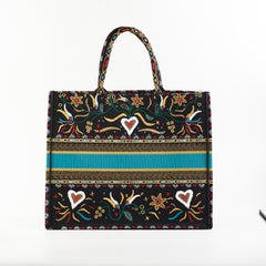 Christian Dior Large Black Multicolour Embroidery Book Tote