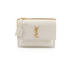 Saint Laurent Sunset Medium Ivory Croc Emboss