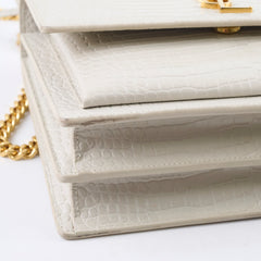 Saint Laurent Sunset Medium Ivory Croc Emboss