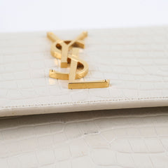 Saint Laurent Sunset Medium Ivory Croc Emboss