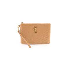 Saint Laurent Chevron Clutch Beige