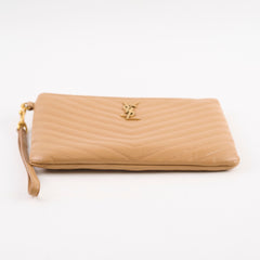 Saint Laurent Chevron Clutch Beige