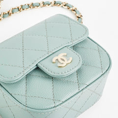 Chanel Micro Bag With Chain Greyish Green LGHW  Caviar