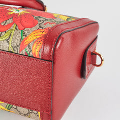 Gucci Red/Beige GG Supreme Flora Medium Ophidia Boston Bag