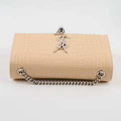 Saint Laurent Sunset Tassel Small Beige Croc Emboss