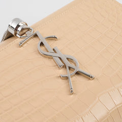 Saint Laurent Sunset Tassel Small Beige Croc Emboss
