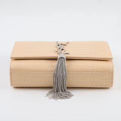 Saint Laurent Sunset Tassel Small Beige Croc Emboss