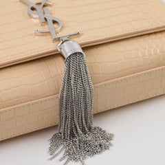 Saint Laurent Sunset Tassel Small Beige Croc Emboss
