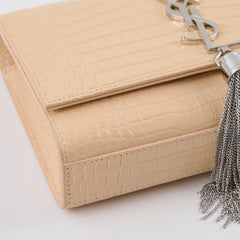 Saint Laurent Sunset Tassel Small Beige Croc Emboss