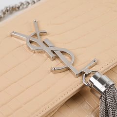 Saint Laurent Sunset Tassel Small Beige Croc Emboss