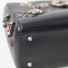 Christian Dior Smooth Calfskin Embroidered Crystal Lady Dior Bag Black