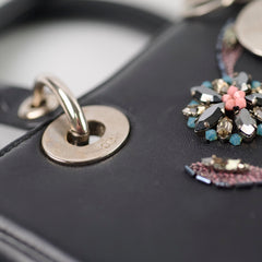 Christian Dior Smooth Calfskin Embroidered Crystal Lady Dior Bag Black