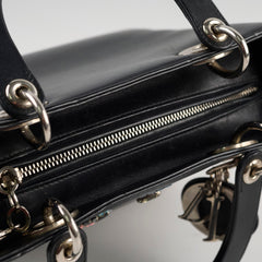 Christian Dior Smooth Calfskin Embroidered Crystal Lady Dior Bag Black
