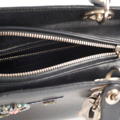 Christian Dior Smooth Calfskin Embroidered Crystal Lady Dior Bag Black