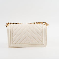 Chanel Old Medium Boy Chevron White Caviar - Series 29