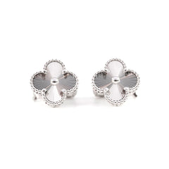 Van Cleef & Arpels Vintage Alhambra Guilloche Earrings WG