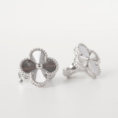 Van Cleef & Arpels Vintage Alhambra Guilloche Earrings WG
