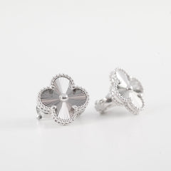 Van Cleef & Arpels Vintage Alhambra Guilloche Earrings WG