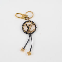 Louis Vuitton Very Bag Charm Key Holder Gold with Black Leather