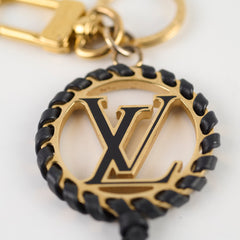 Louis Vuitton Very Bag Charm Key Holder Gold with Black Leather